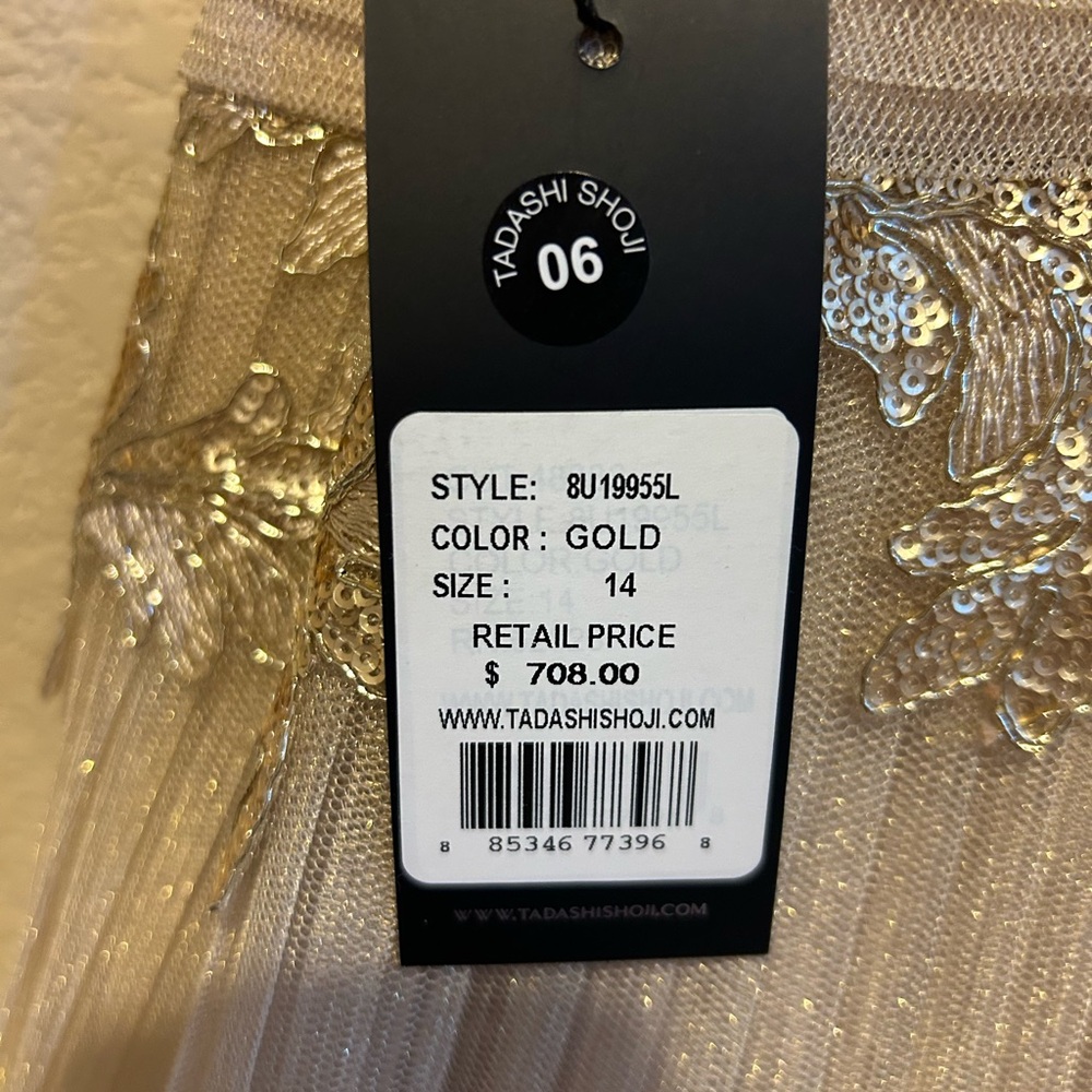 Tadashi Shoji Gold One Shoulder Pleated Gown - Picture 2 of 8